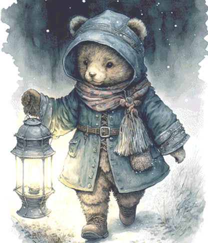Winter Walk with Bear cross stitch pattern by UniquelyMadeWallArt