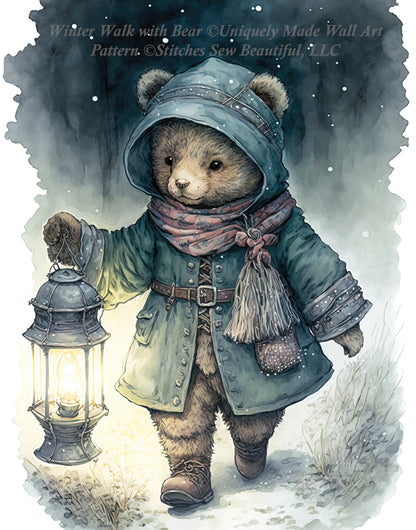 Winter Walk with Bear cross stitch pattern by UniquelyMadeWallArt