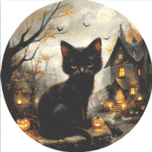 Halloween Cat Frights and Lights (Round) cross stitch pattern by The Art Revivalist