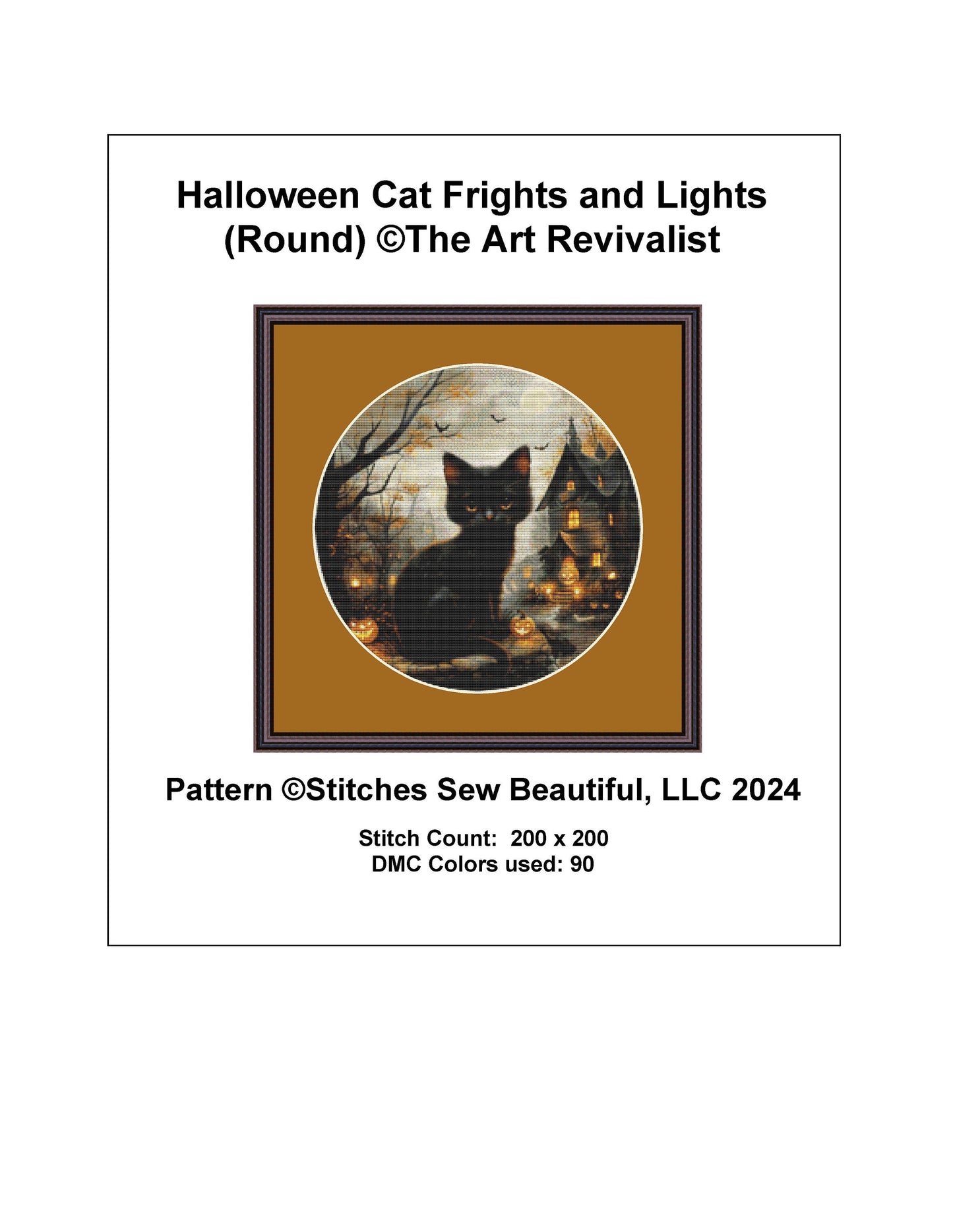 Halloween Cat Frights and Lights (Round) cross stitch pattern by The Art Revivalist