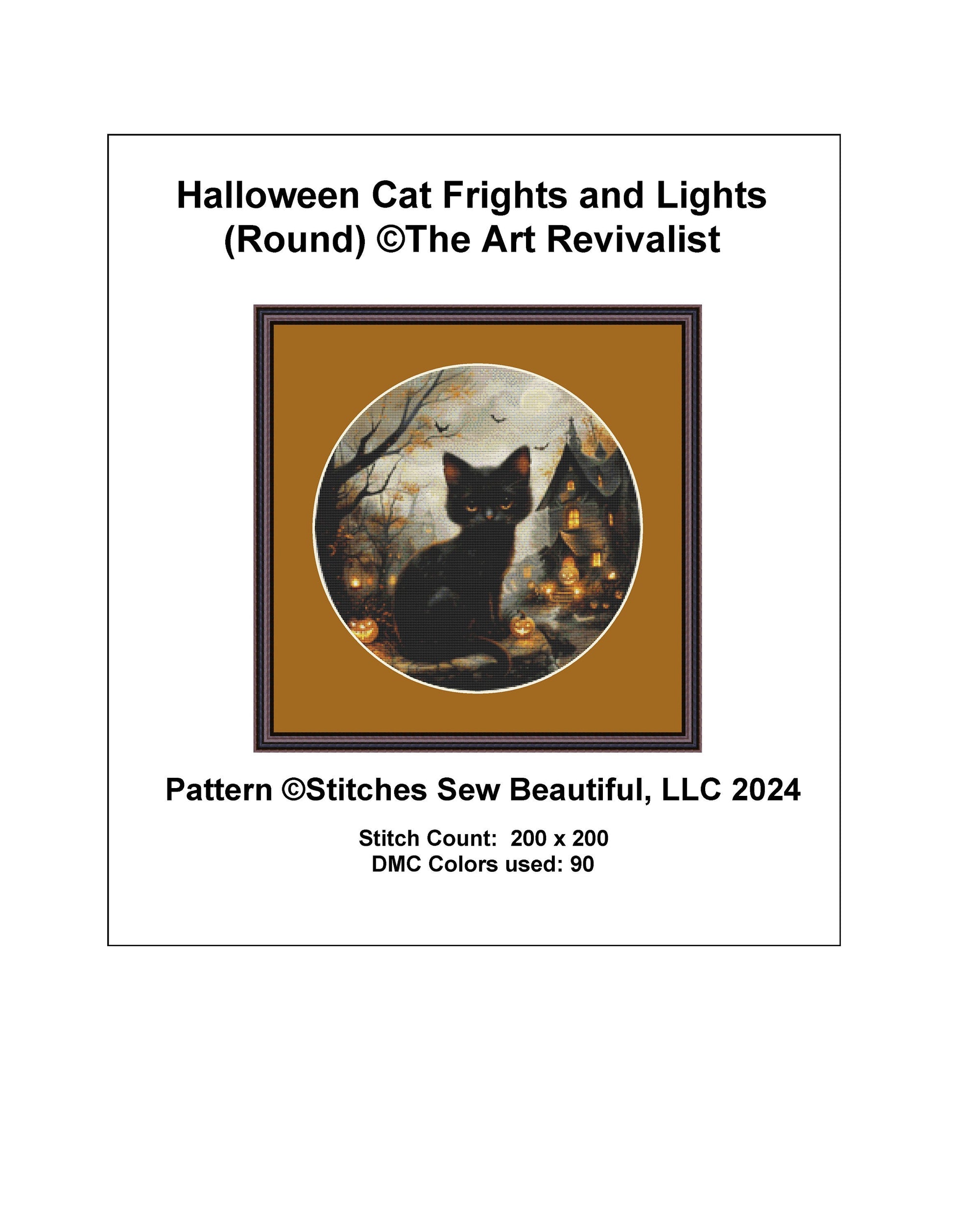 Halloween Cat Frights and Lights (Round) cross stitch pattern by The Art Revivalist