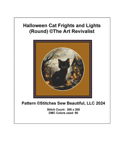Halloween Cat Frights and Lights (Round) cross stitch pattern by The Art Revivalist