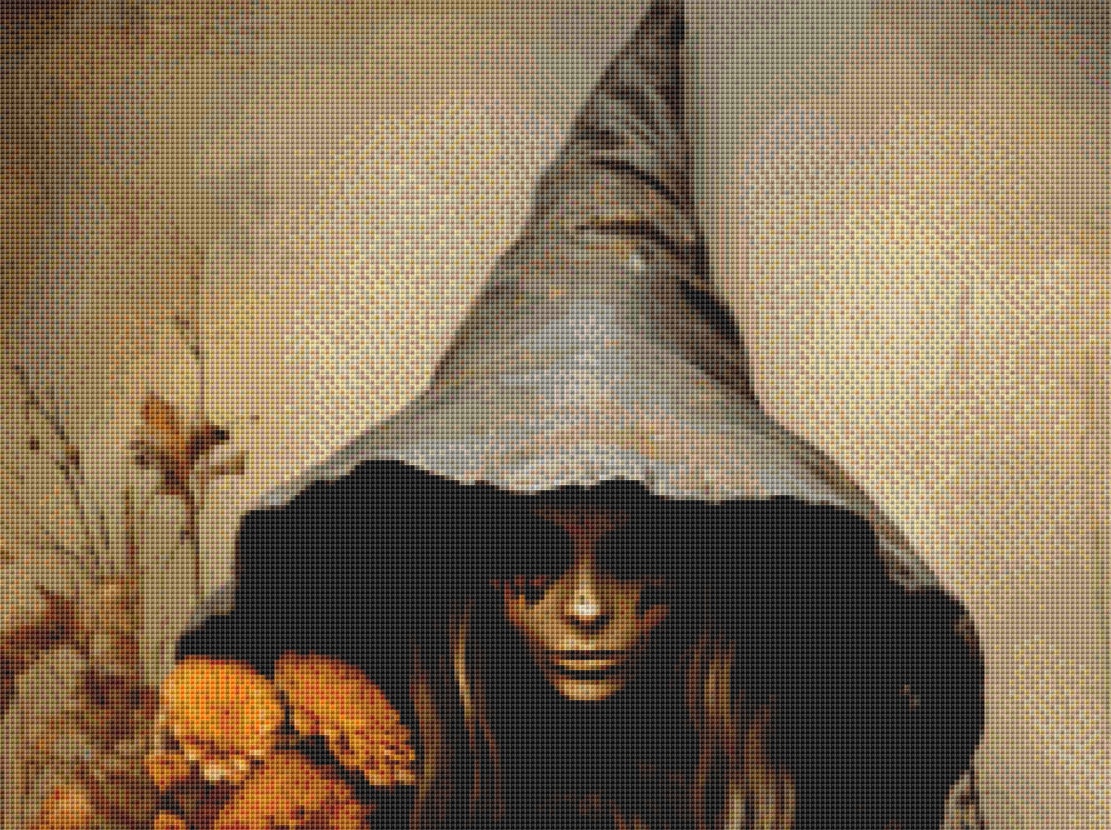 Dark Autumn Witch cross stitch pattern by Mystic Moon Craftery