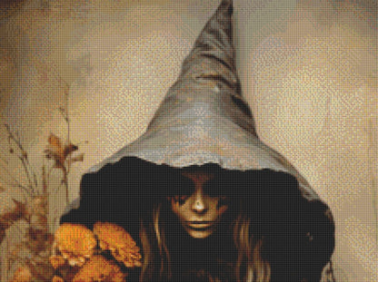 Dark Autumn Witch cross stitch pattern by Mystic Moon Craftery
