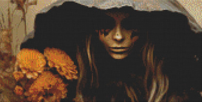 Dark Autumn Witch cross stitch pattern by Mystic Moon Craftery