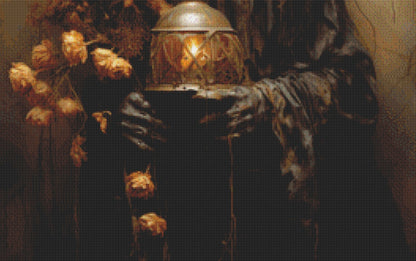 Dark Autumn Witch cross stitch pattern by Mystic Moon Craftery