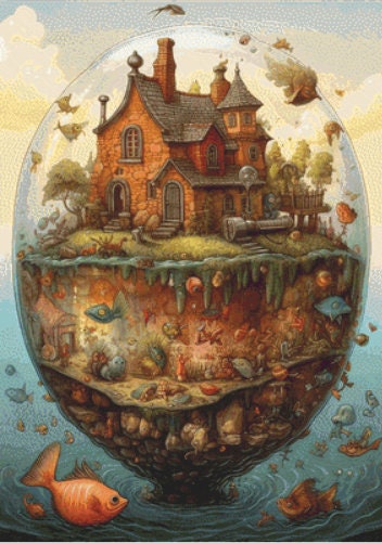 Sea Cottage in a Bubble cross stitch pattern by LikeInkDrops