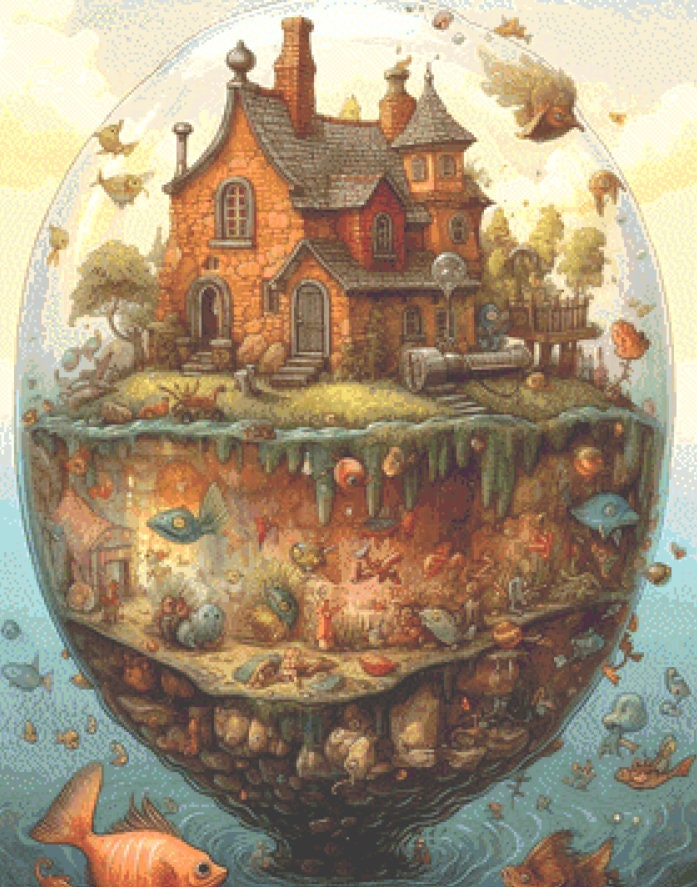 Sea Cottage in a Bubble cross stitch pattern by LikeInkDrops