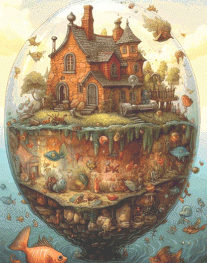 Sea Cottage in a Bubble cross stitch pattern by LikeInkDrops