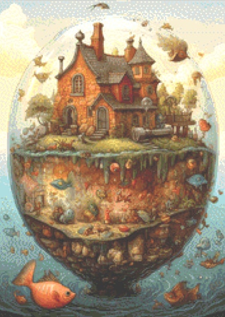 Sea Cottage in a Bubble (Small) cross stitch pattern by LikeInkDrops