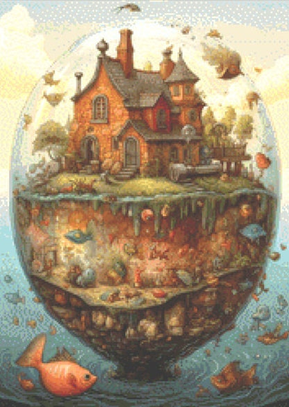 Sea Cottage in a Bubble (Small) cross stitch pattern by LikeInkDrops