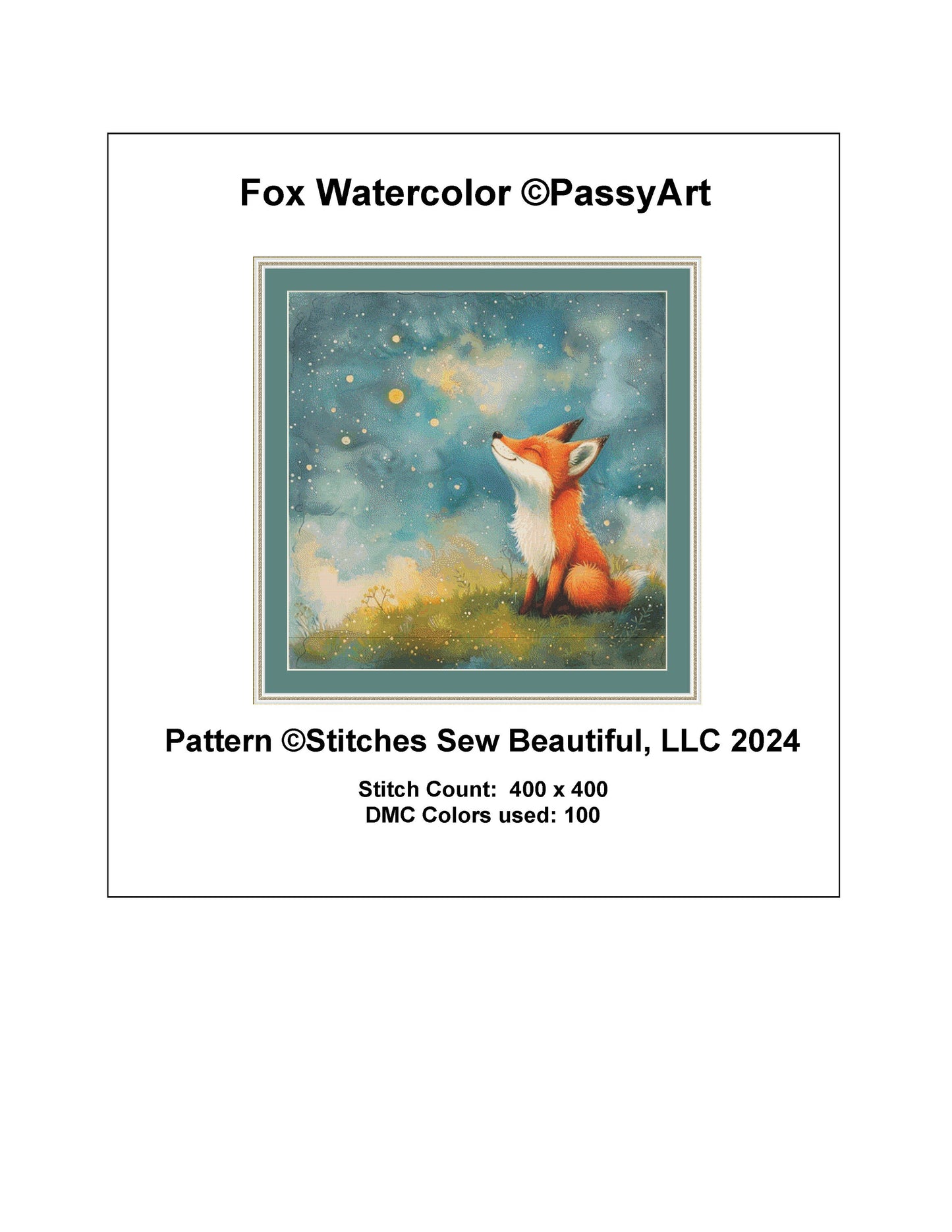 Fox Watercolor cross stitch pattern by PassyArt