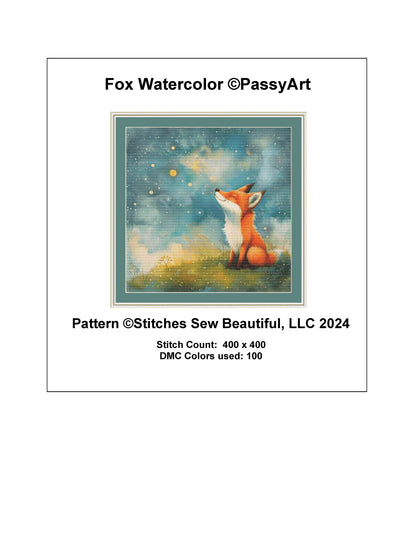 Fox Watercolor cross stitch pattern by PassyArt