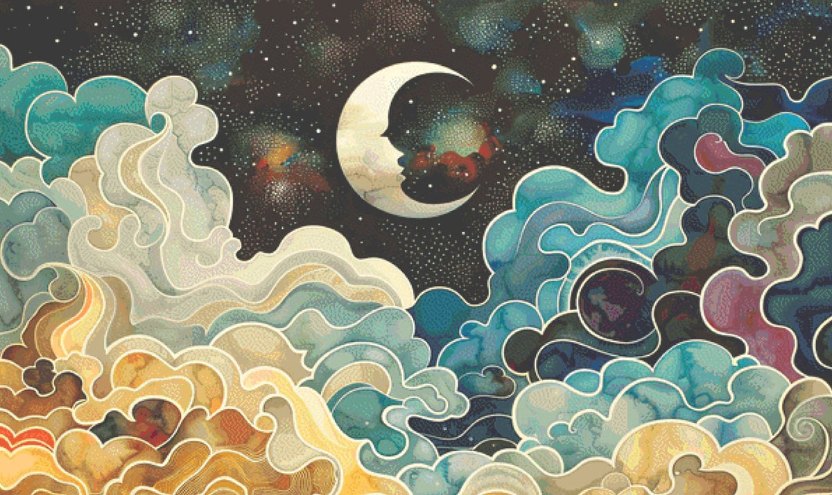 Colorful Waves Under the Crescent Moon (Max Size/Color) cross stitch p ...