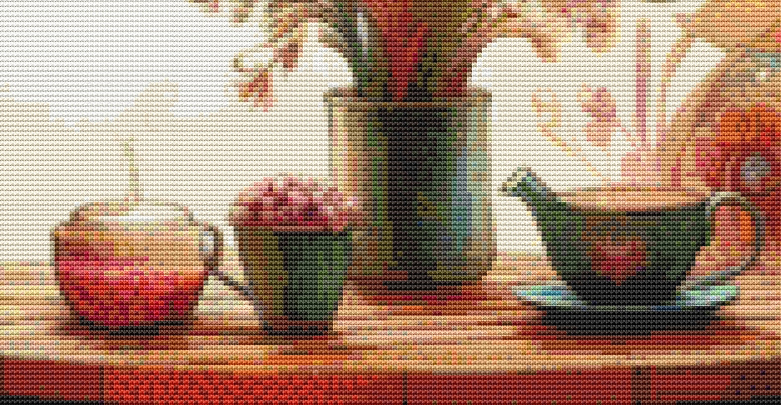Botanical Reverie Surreal Portrait Tea Ceremony cross stitch pattern by World of Love Hearts/Adrian G. Eyre