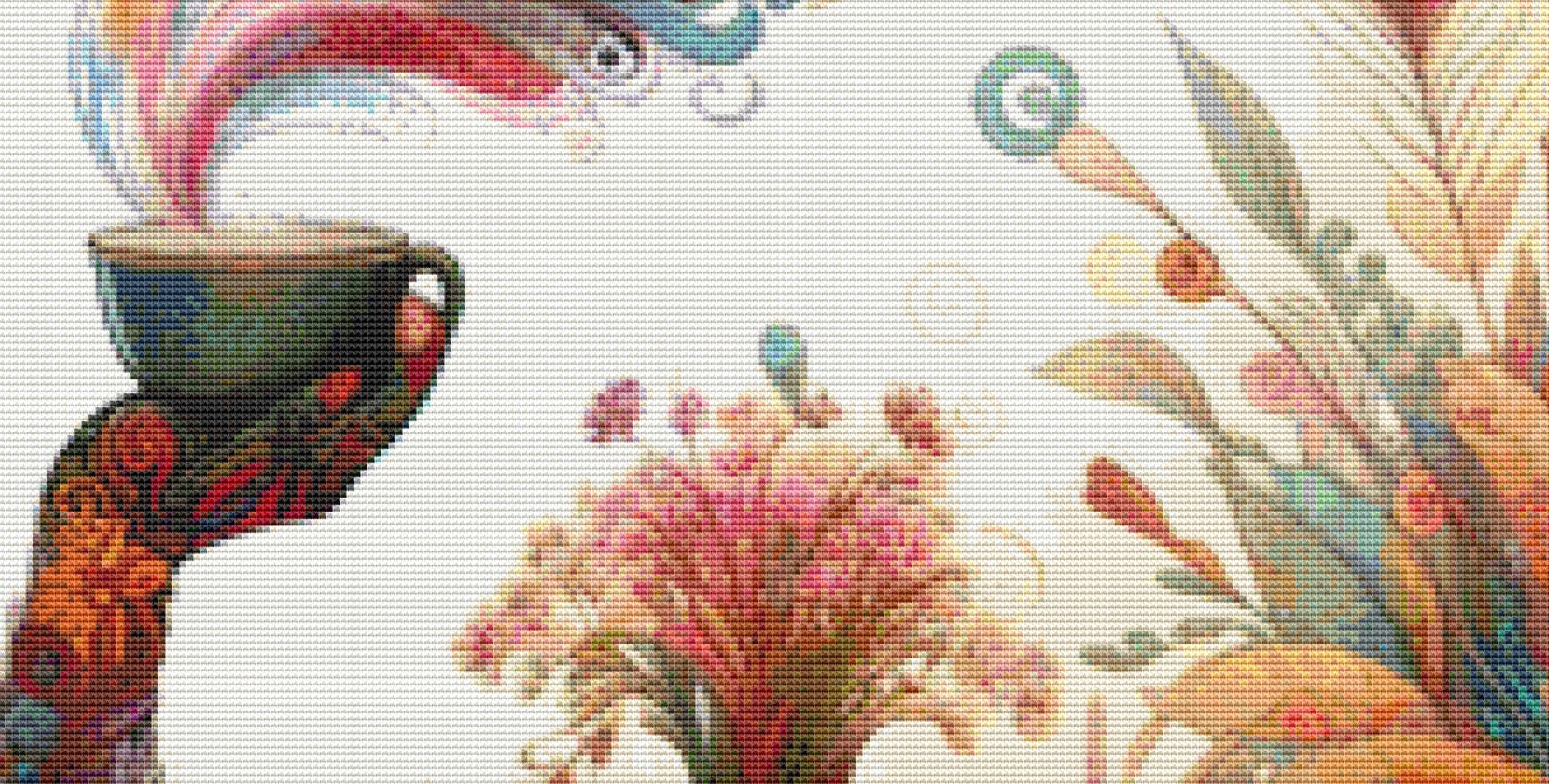 Botanical Reverie Surreal Portrait Tea Ceremony cross stitch pattern by World of Love Hearts/Adrian G. Eyre