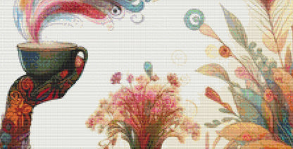 Botanical Reverie Surreal Portrait Tea Ceremony cross stitch pattern by World of Love Hearts/Adrian G. Eyre