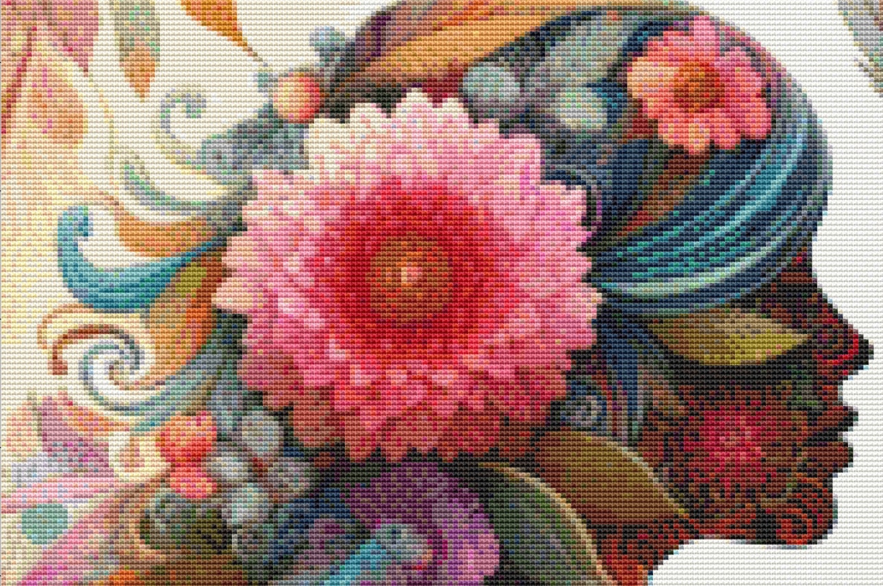 Botanical Reverie Surreal Portrait Tea Ceremony cross stitch pattern by World of Love Hearts/Adrian G. Eyre