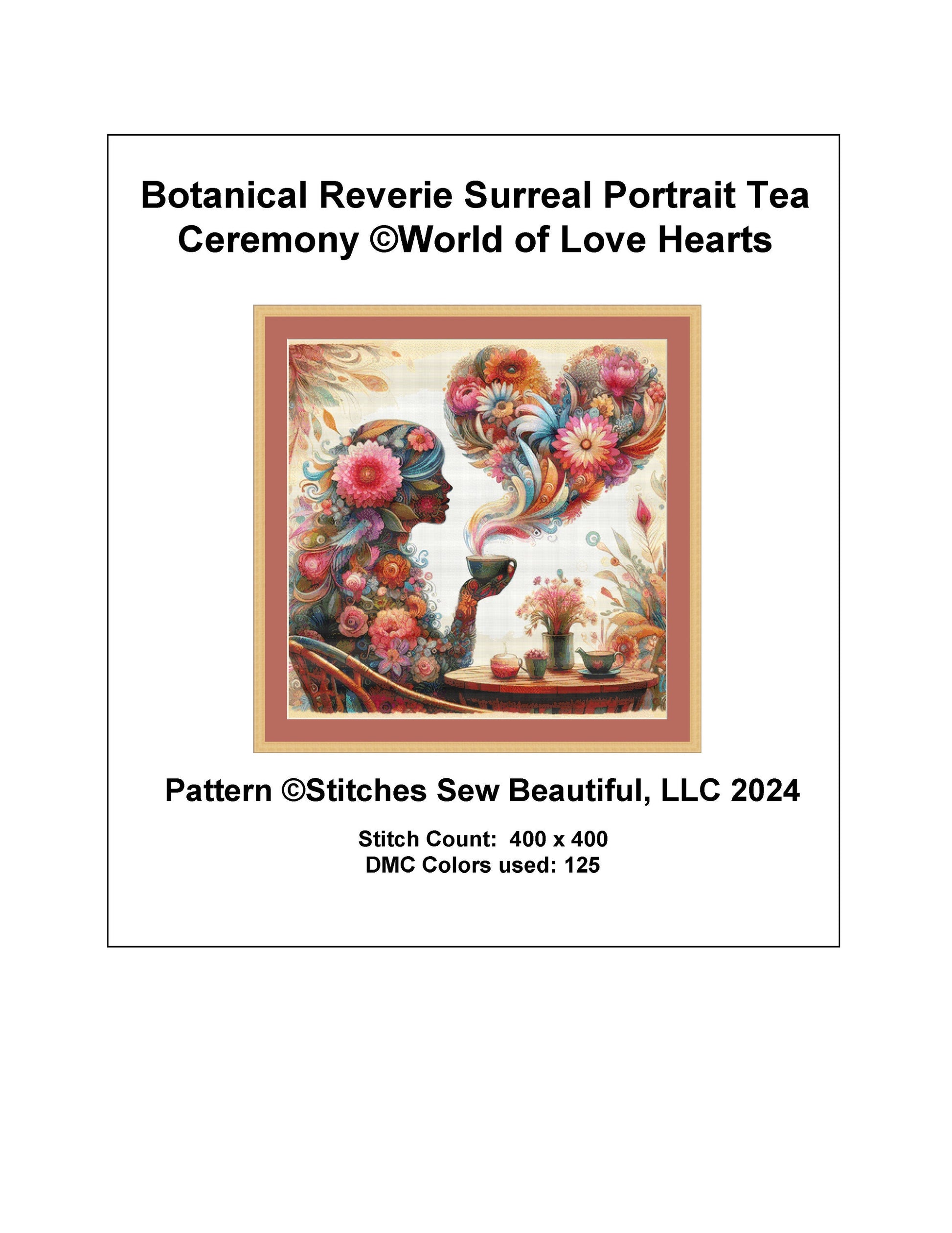 Botanical Reverie Surreal Portrait Tea Ceremony cross stitch pattern by World of Love Hearts/Adrian G. Eyre