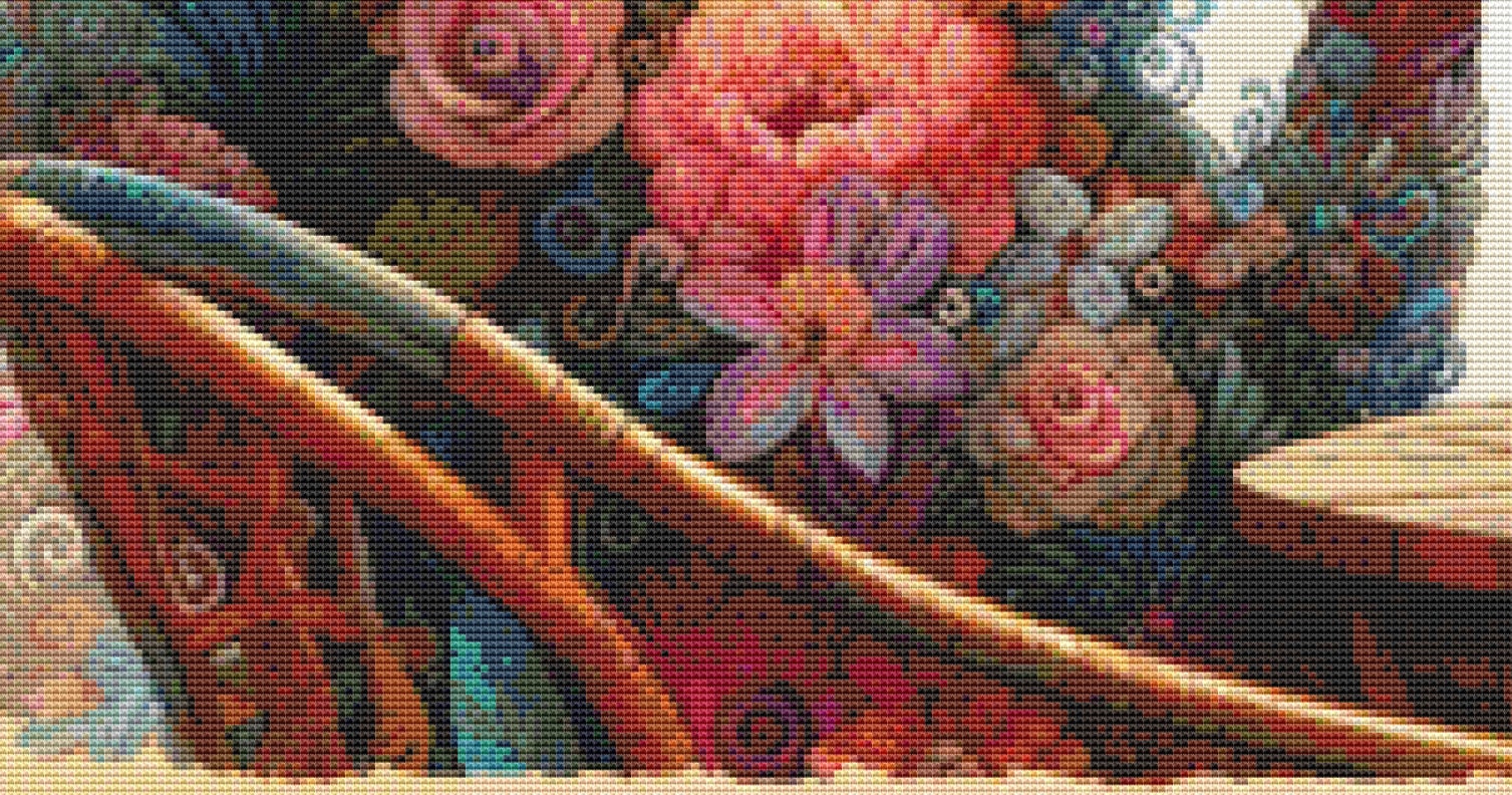 Botanical Reverie Surreal Portrait Tea Ceremony (Max Color) cross stitch pattern by World of Love Hearts/Adrian G. Eyre
