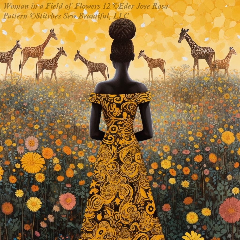 Woman in a Field of Flowers 12 cross stitch pattern by Eder Jose Rosa