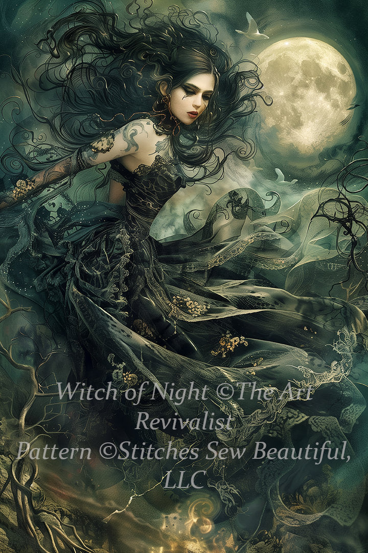 Witch of Night cross stitch pattern by The Art Revivalist