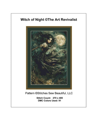 Witch of Night cross stitch pattern by The Art Revivalist