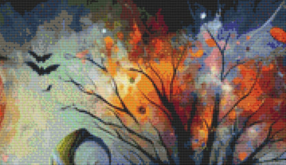 Enchanted Jack-O-Lantern in Watercolors cross stitch pattern by World of Love Hearts/Adrian G. Eyre