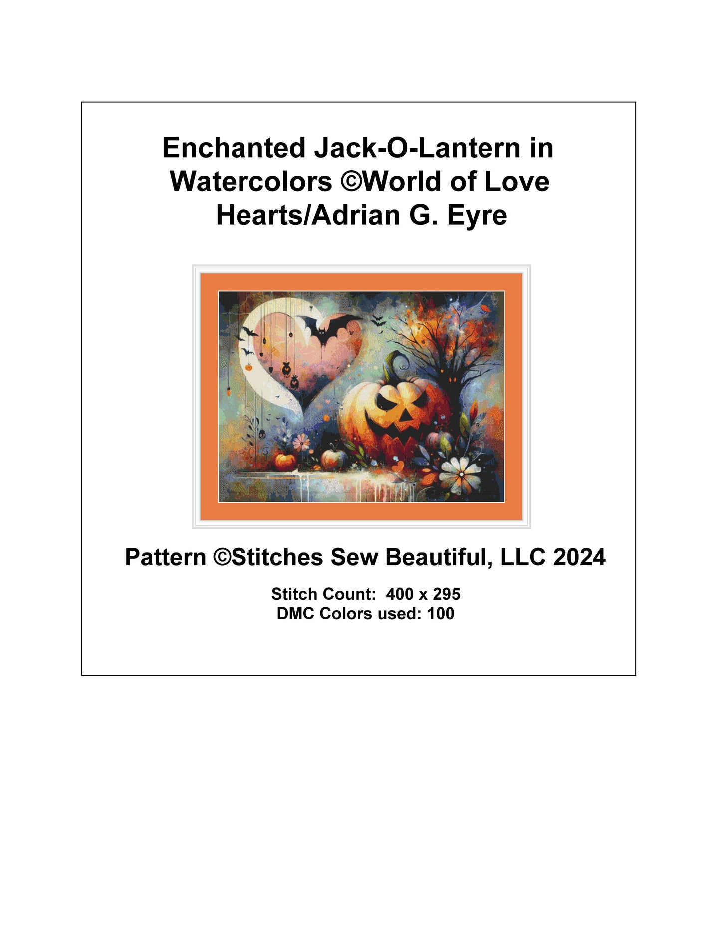 Enchanted Jack-O-Lantern in Watercolors cross stitch pattern by World of Love Hearts/Adrian G. Eyre