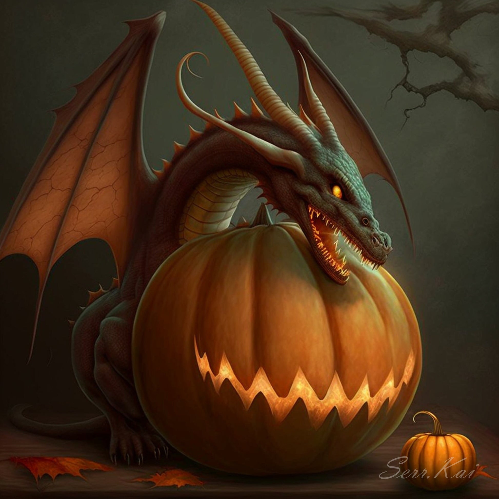 Jack-O-Lantern Dragon cross stitch pattern by Serr.Kai A Quill & Ink