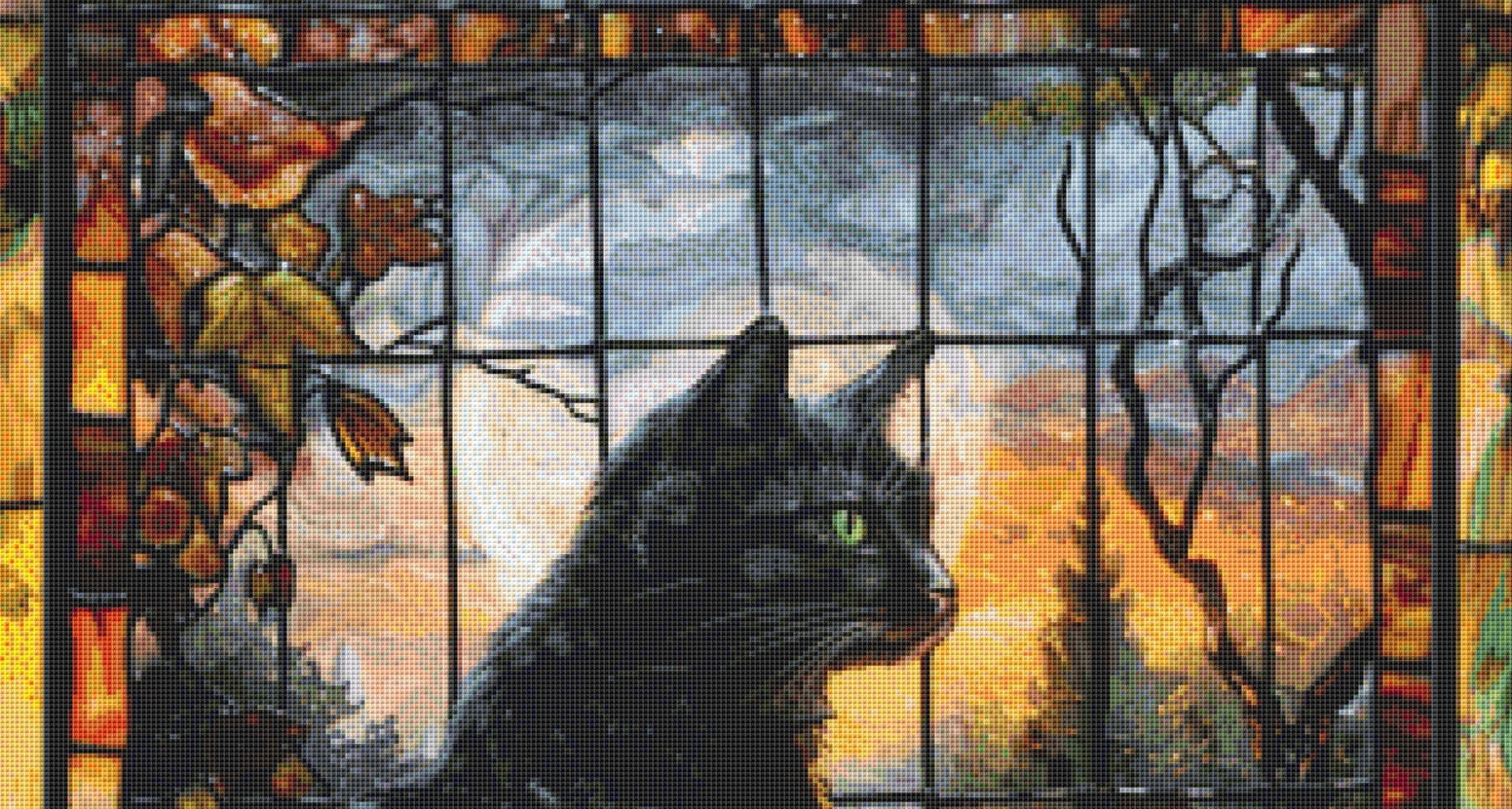 Stained Glass Halloween Cat cross stitch pattern by IvyCottageHome