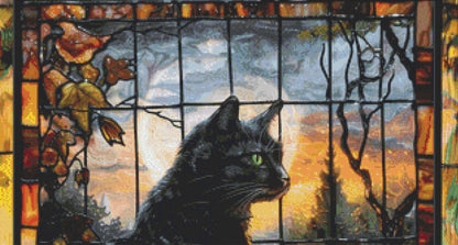 Stained Glass Halloween Cat cross stitch pattern by IvyCottageHome