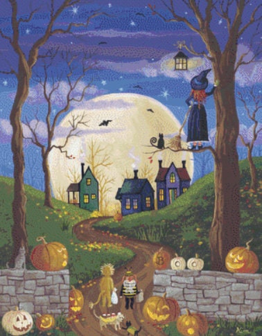 Bats Eye View cross stitch pattern by Kim Leo licensed by JMS Art Licensing