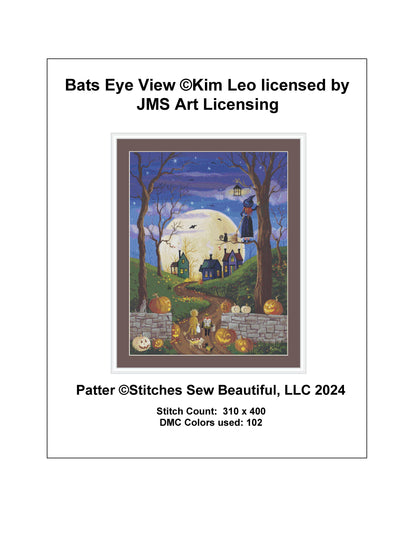 Bats Eye View cross stitch pattern by Kim Leo licensed by JMS Art Licensing