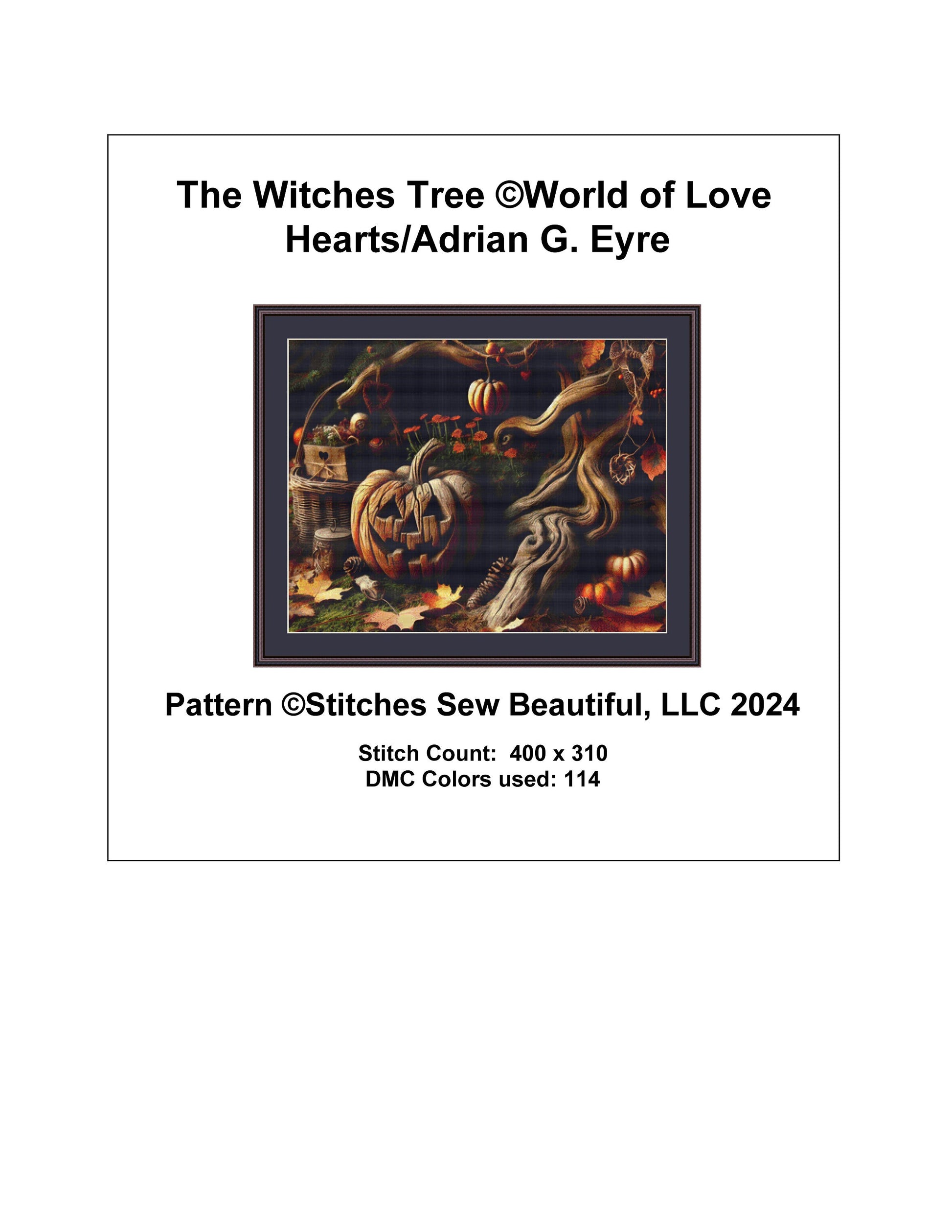 The Witches Tree cross stitch pattern by World of Love Hearts/Adrian G. Eyre