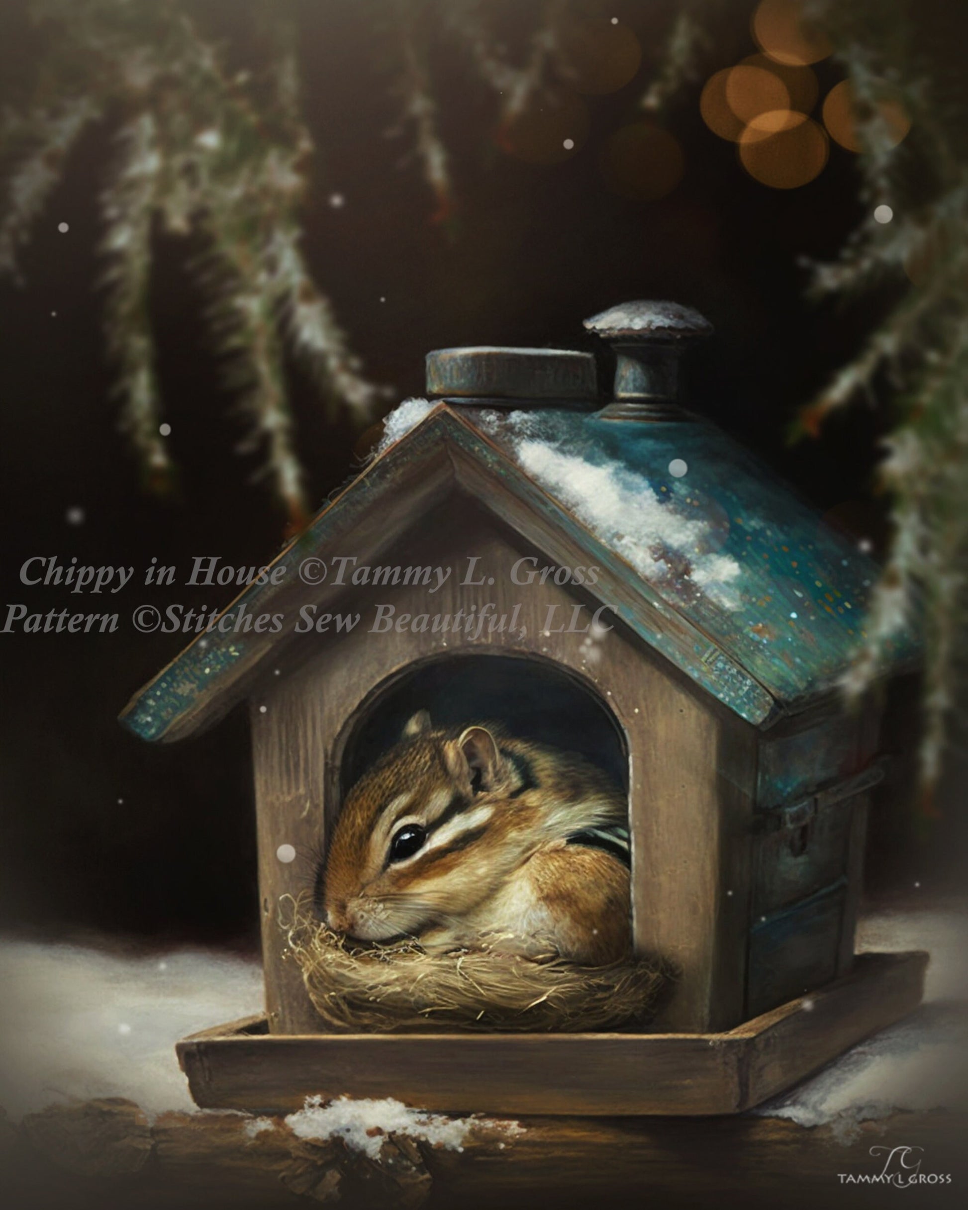 Chippy in House cross stitch pattern by Tammy L. Gross