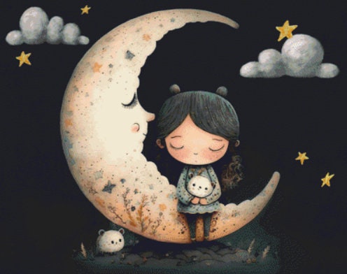 Girl Moon cross stitch pattern by Tammy L. Gross