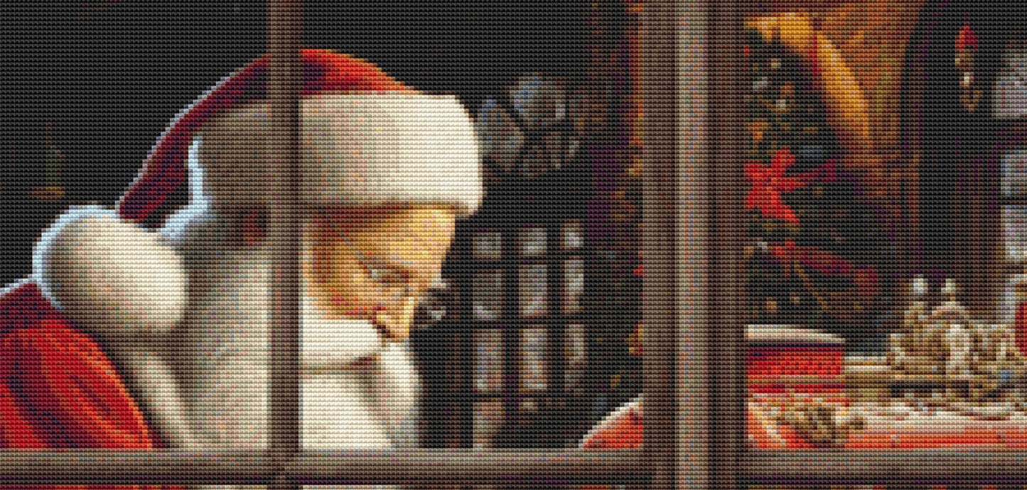 Santa in the Window with Train cross stitch pattern by IvyCottageHome
