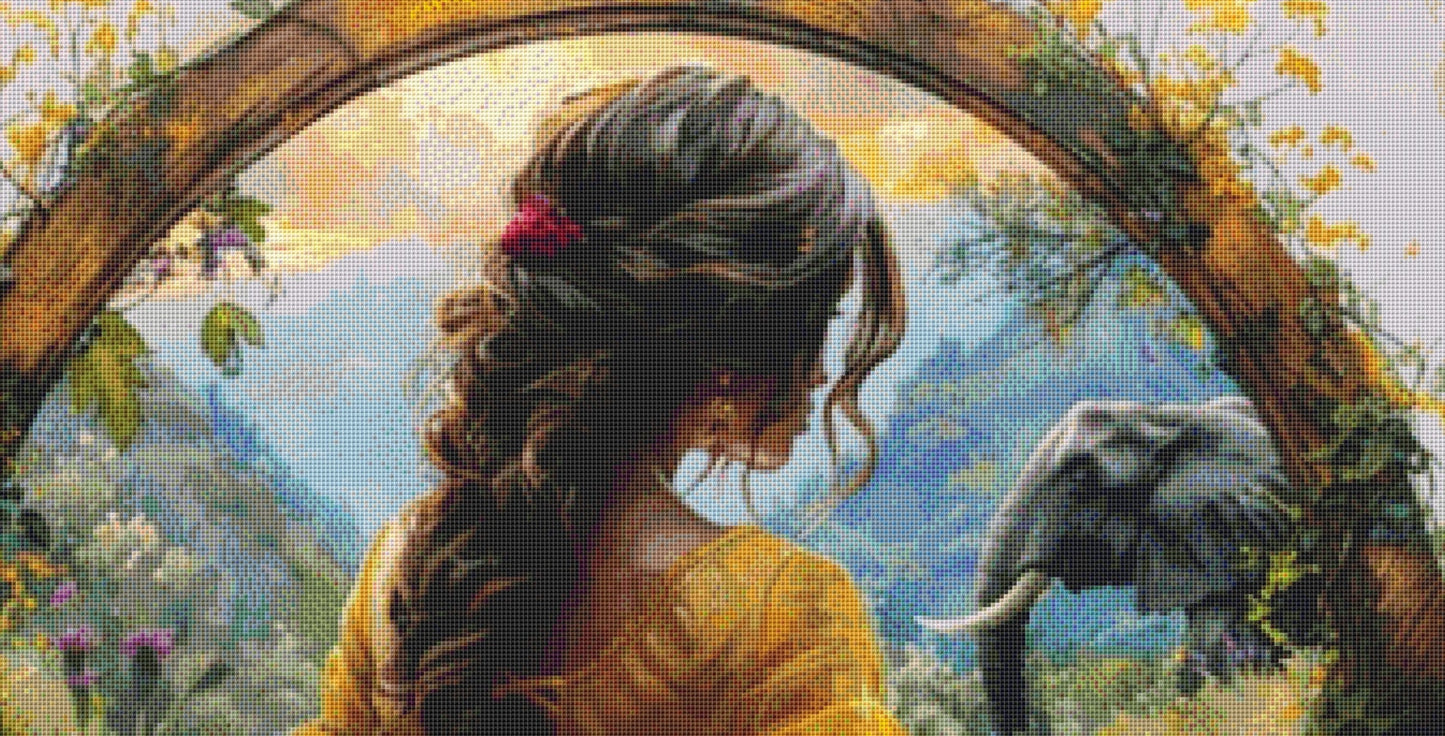 Serene Woman with Elephant (Max Color) cross stitch pattern by Eder Jose Rosa