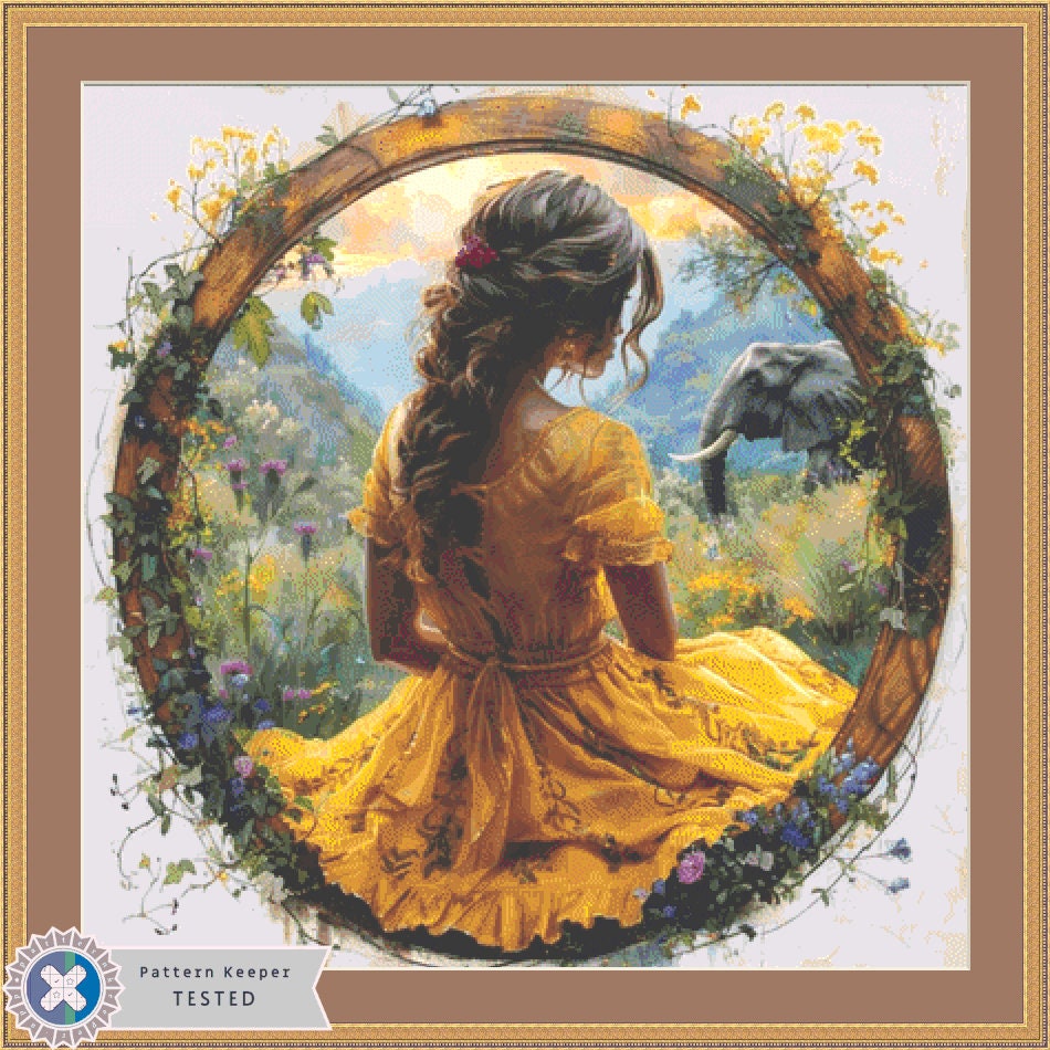 Serene Woman with Elephant cross stitch pattern by Eder Jose Rosa