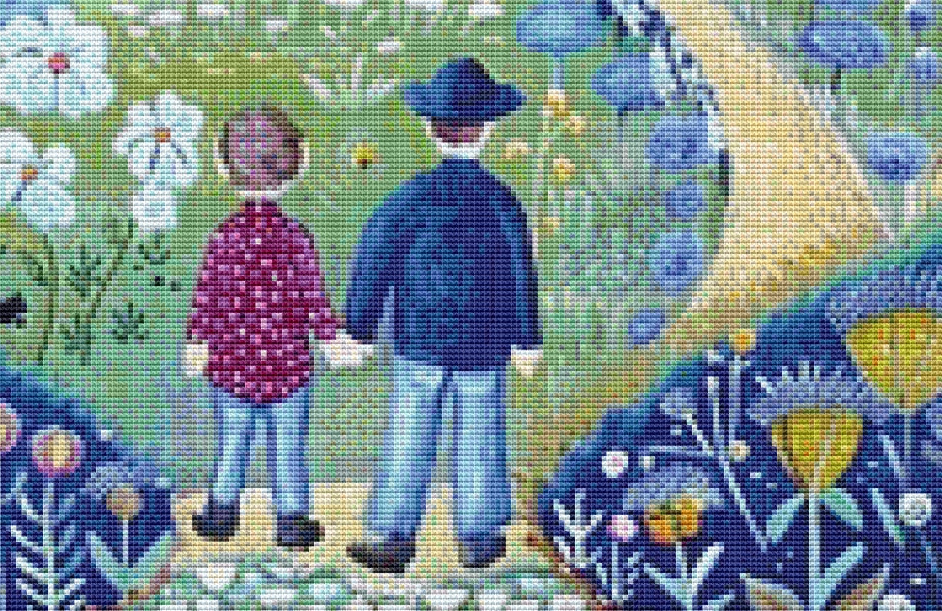 Father and Son Stroll (Max Color) cross stitch pattern by The Art Revivalist