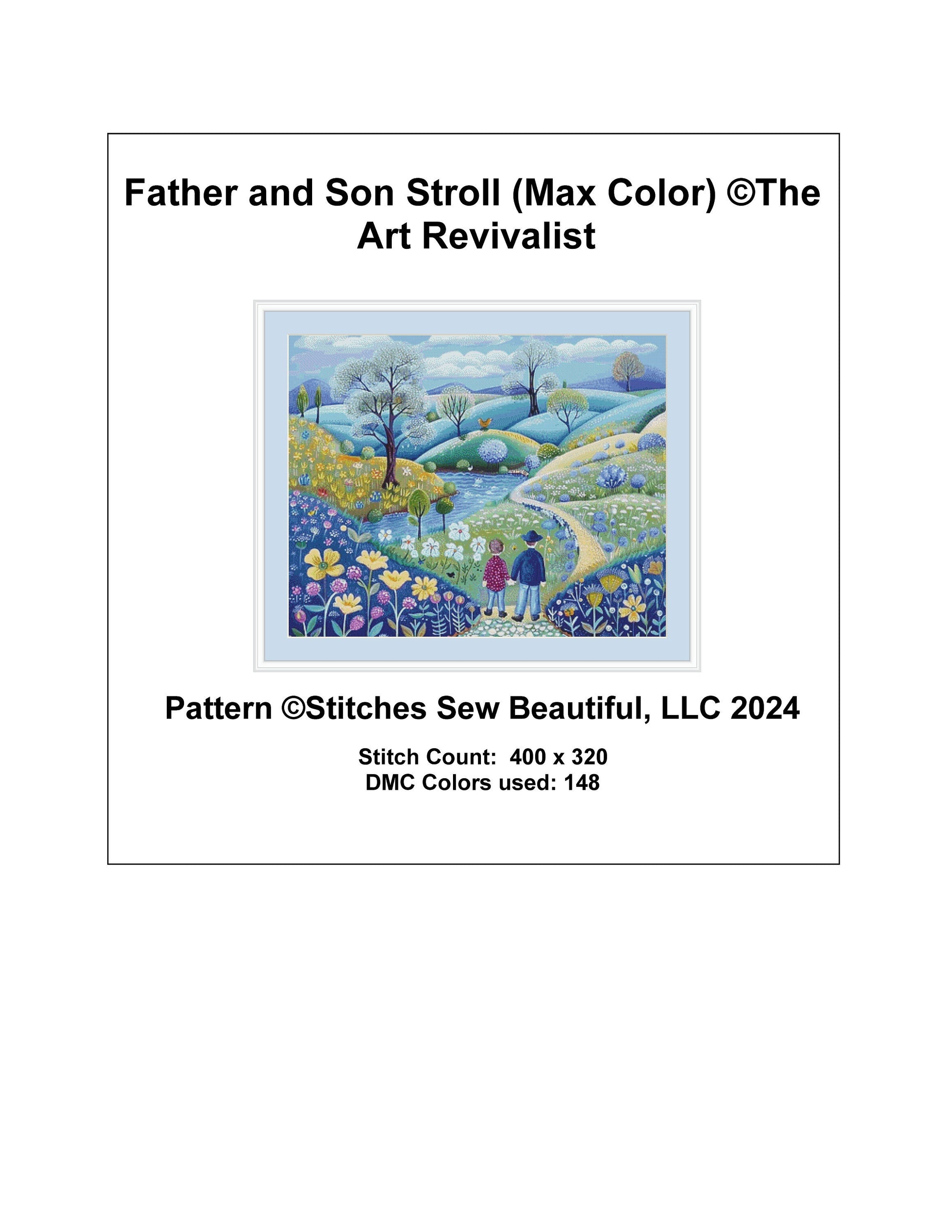 Father and Son Stroll (Max Color) cross stitch pattern by The Art Revivalist