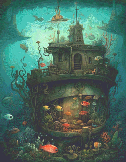 Underwater House Boat cross stitch pattern by LikeInkDrops