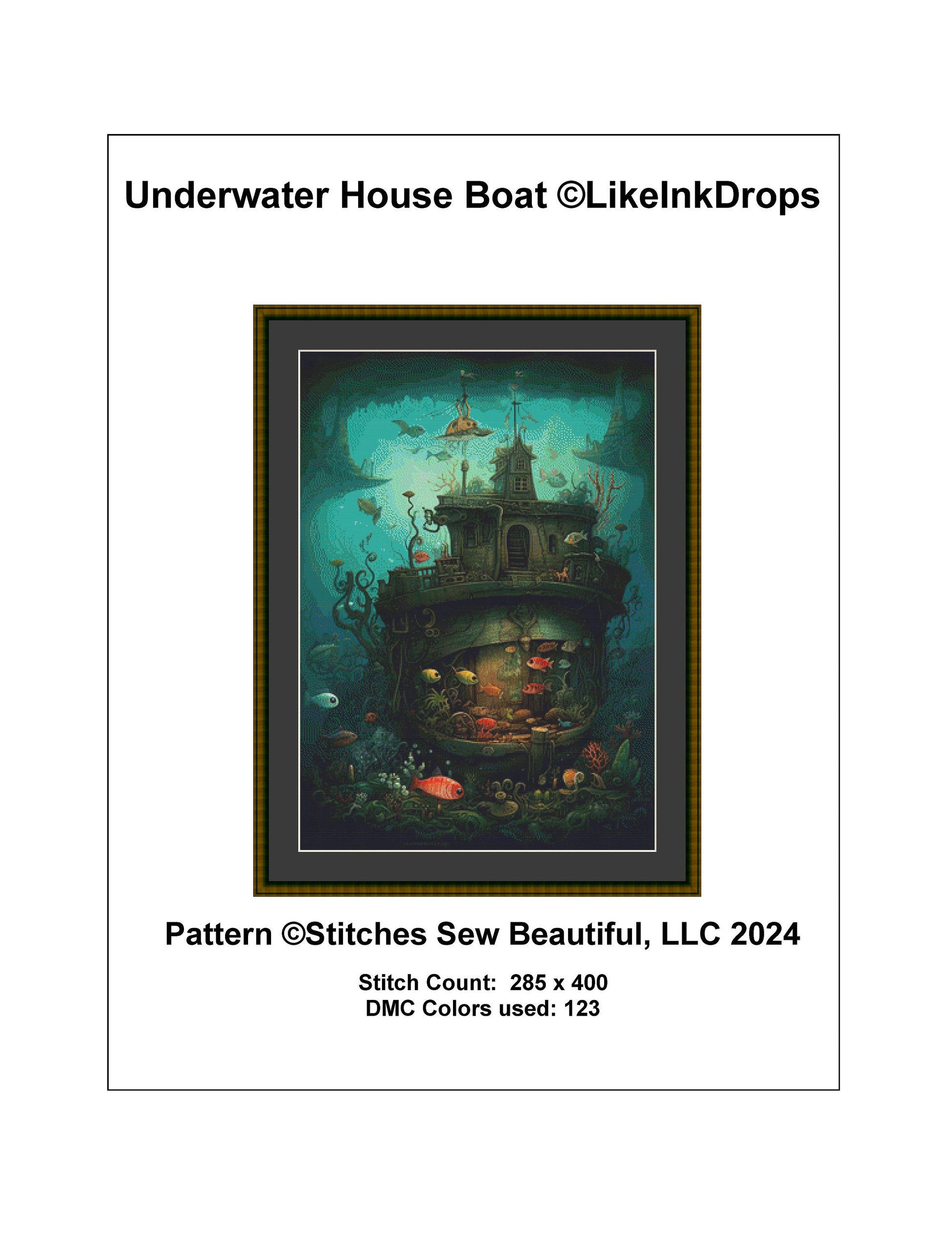 Underwater House Boat cross stitch pattern by LikeInkDrops