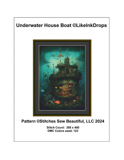 Underwater House Boat cross stitch pattern by LikeInkDrops