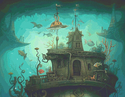 Underwater House Boat (Max Size/Color) cross stitch pattern by LikeInkDrops