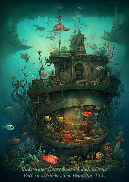 Underwater House Boat (Small) cross stitch pattern by LikeInkDrops