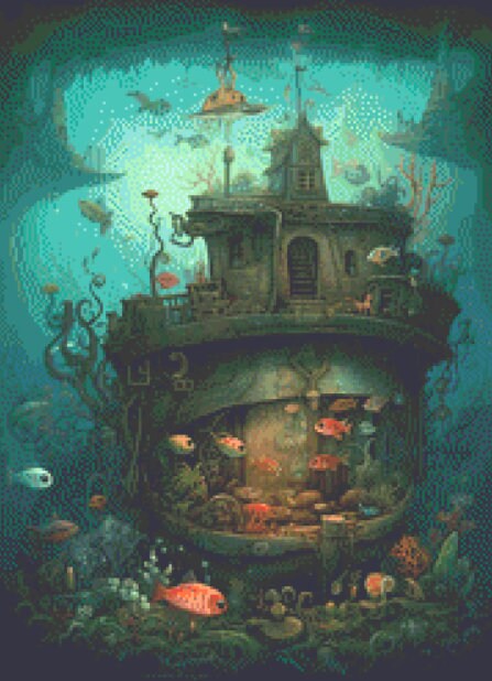 Underwater House Boat (Small) cross stitch pattern by LikeInkDrops