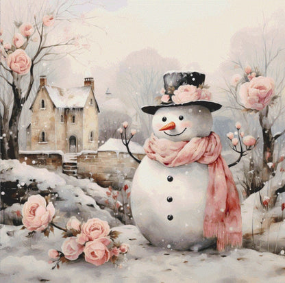Snowman with Pink Roses (Max Size) cross stitch pattern by Liededrom