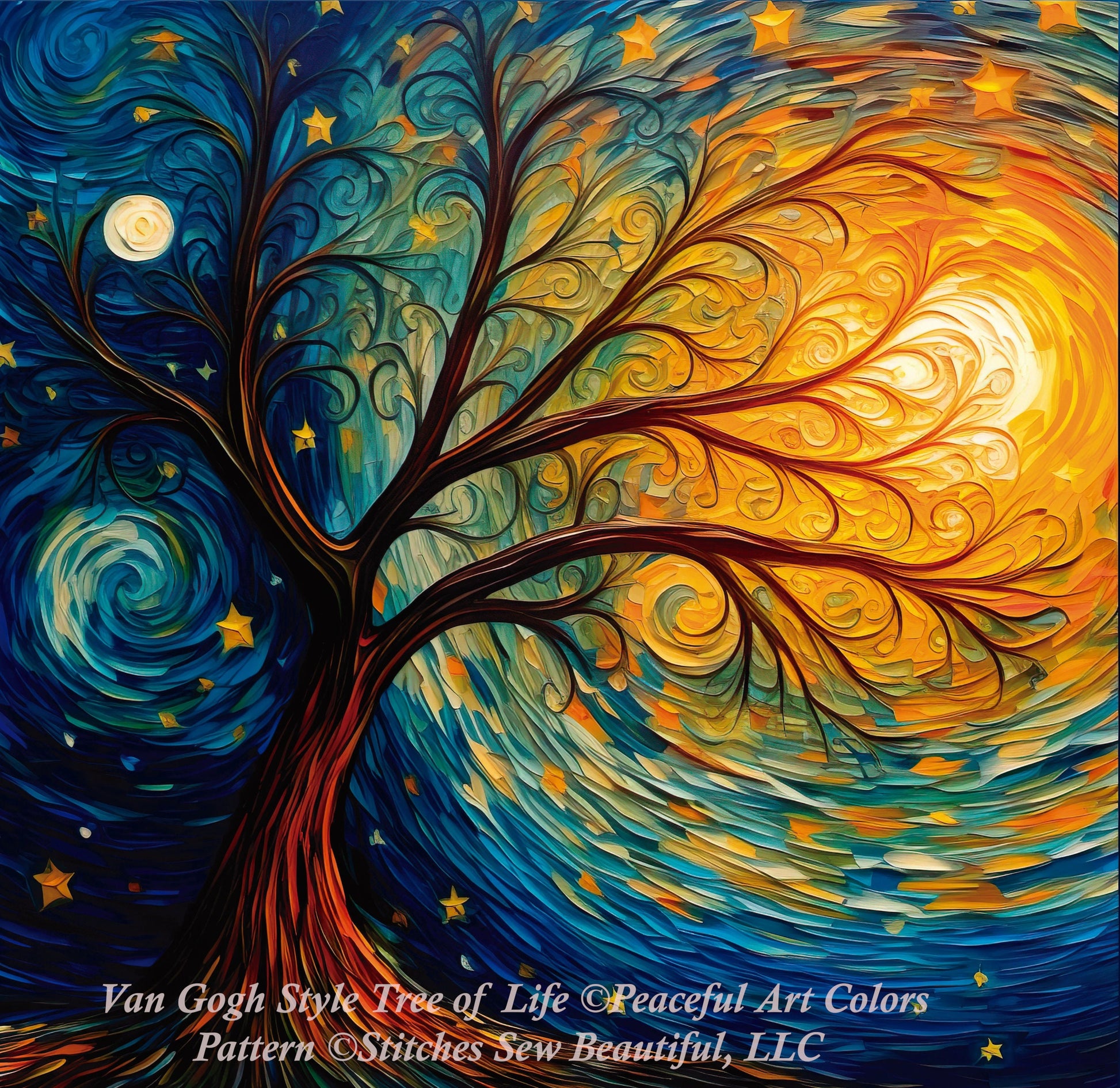Van Gogh Style Tree of Life cross stitch pattern by PeacefulArtColors
